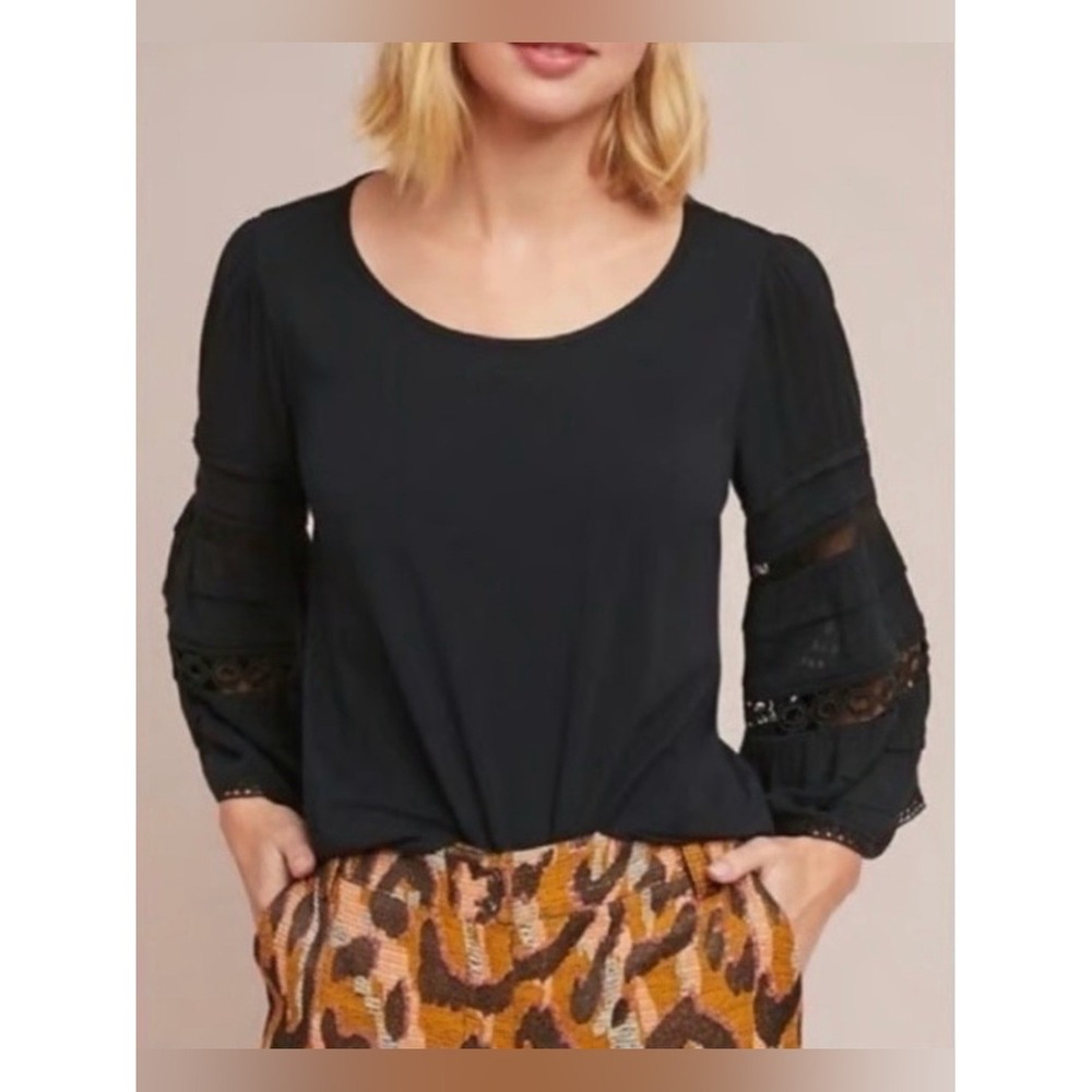 Anthropologie One September Eyelet Flutter Bell Sleeve Blouse Top‎ L Retails $88